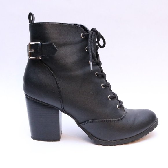 Cute Heel Lace Up Ankle Boots Black Size 9.5 - Picture 1 of 3